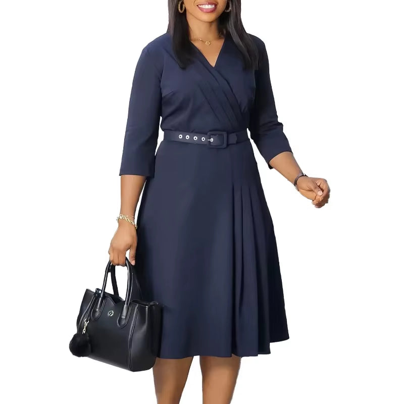 2025 Elegant African Dresses for Women Summer 3/4 Sleeve Africa Clothing Office Lady Party Midi Dress Dashiki Ankara Outfit Robe