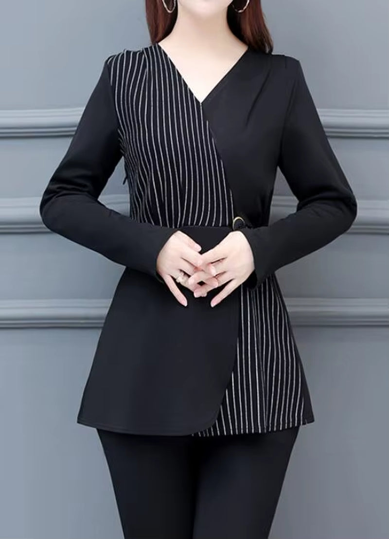 2022 Women Elegant Office Lady Retro Vintage Loose V Neck Peplum Tops Work Peplum Black Lace Long Tunic Basic Shirt Blouse