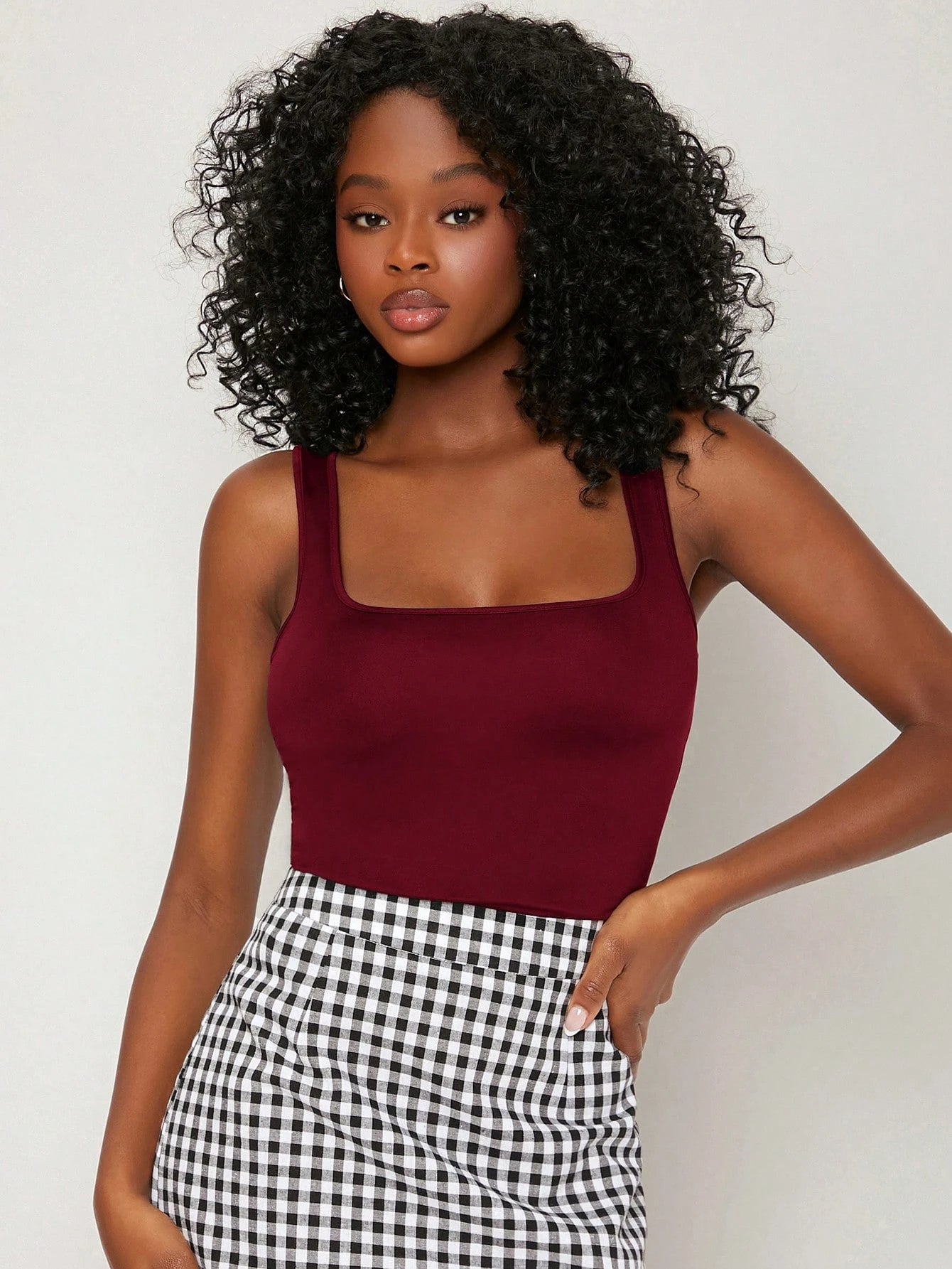 BASICS Solid Square Neck Tank Top