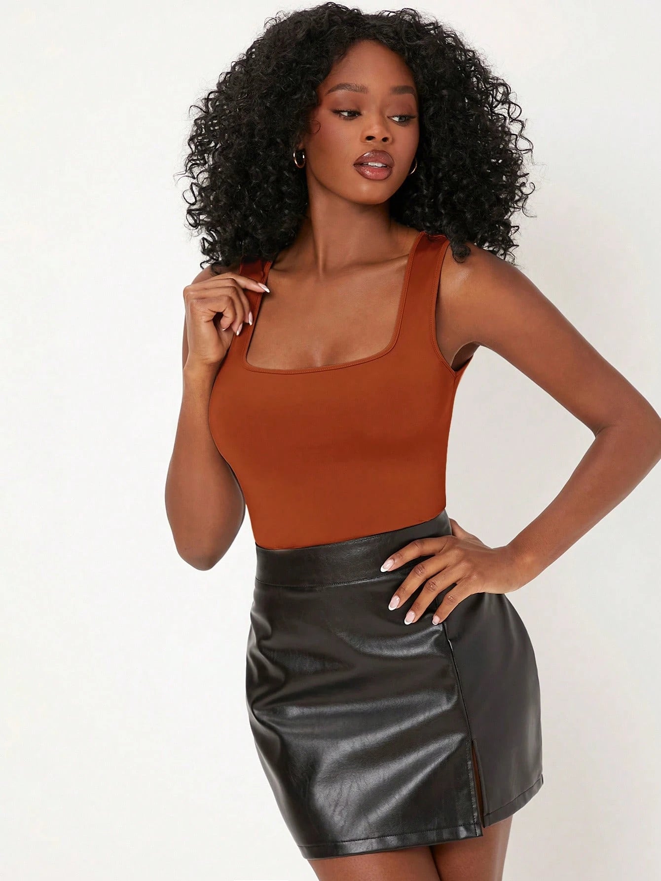 BASICS Solid Square Neck Tank Top