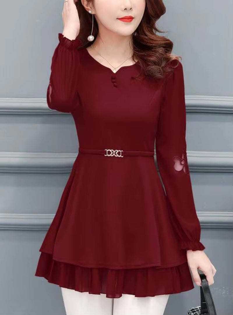 2022 Women Elegant Office Lady Retro Vintage Loose V Neck Peplum Tops Work Peplum Black Lace Long Tunic Basic Shirt Blouse