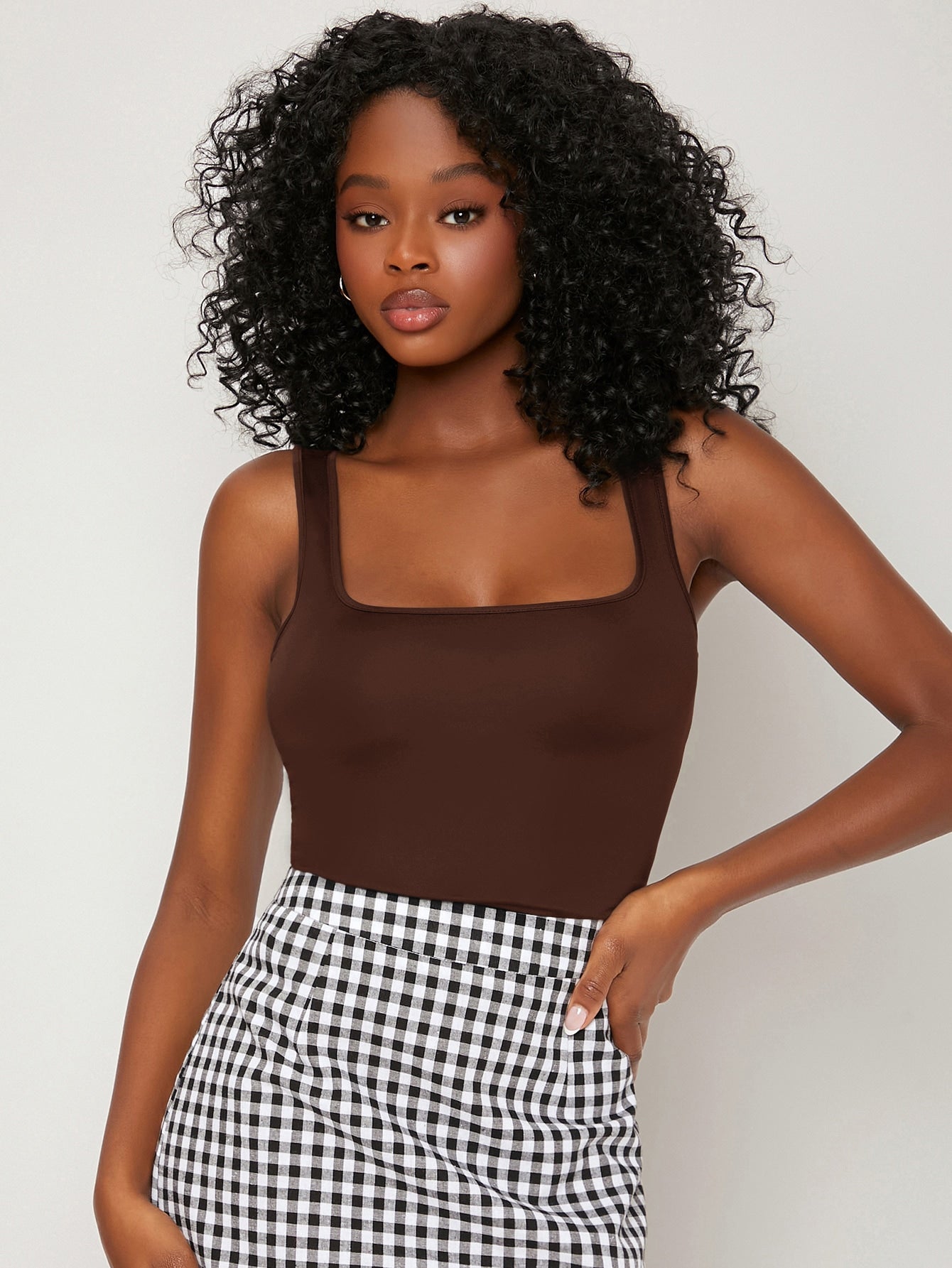 BASICS Solid Square Neck Tank Top