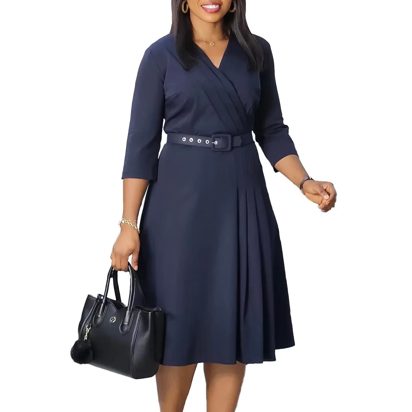 2025 Elegant African Dresses for Women Summer 3/4 Sleeve Africa Clothing Office Lady Party Midi Dress Dashiki Ankara Outfit Robe