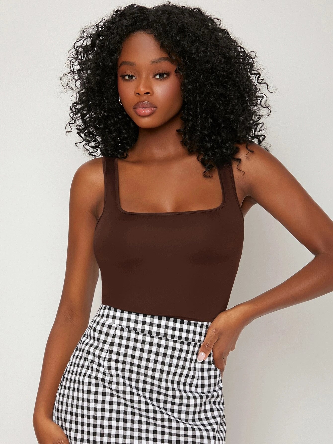 BASICS Solid Square Neck Tank Top