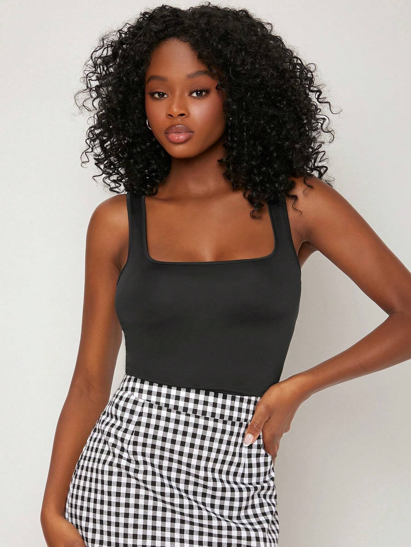 BASICS Solid Square Neck Tank Top