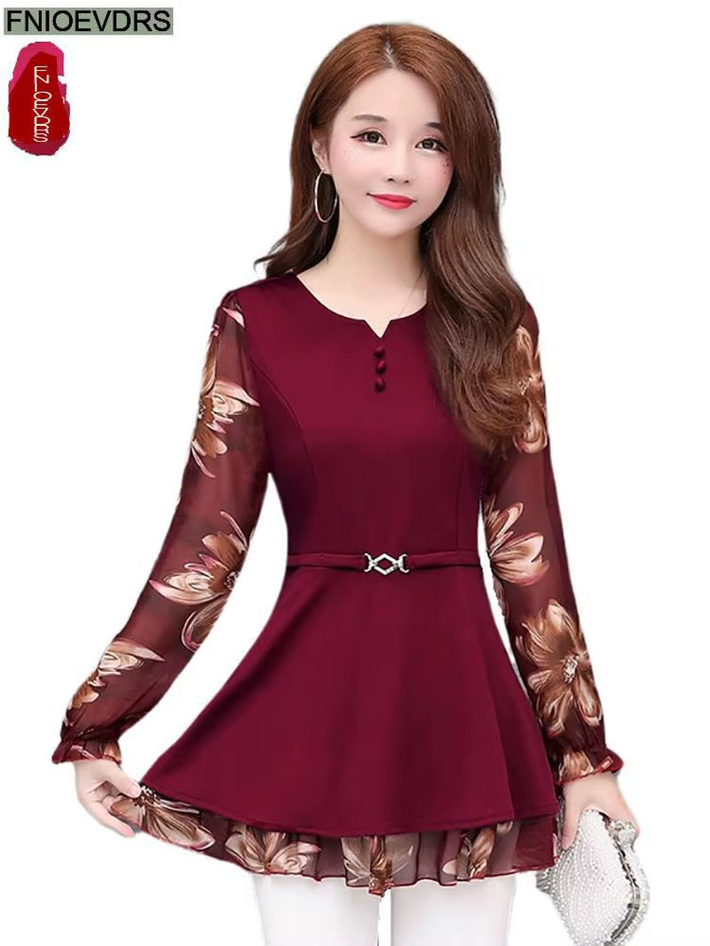 2022 Women Elegant Office Lady Retro Vintage Loose V Neck Peplum Tops Work Peplum Black Lace Long Tunic Basic Shirt Blouse