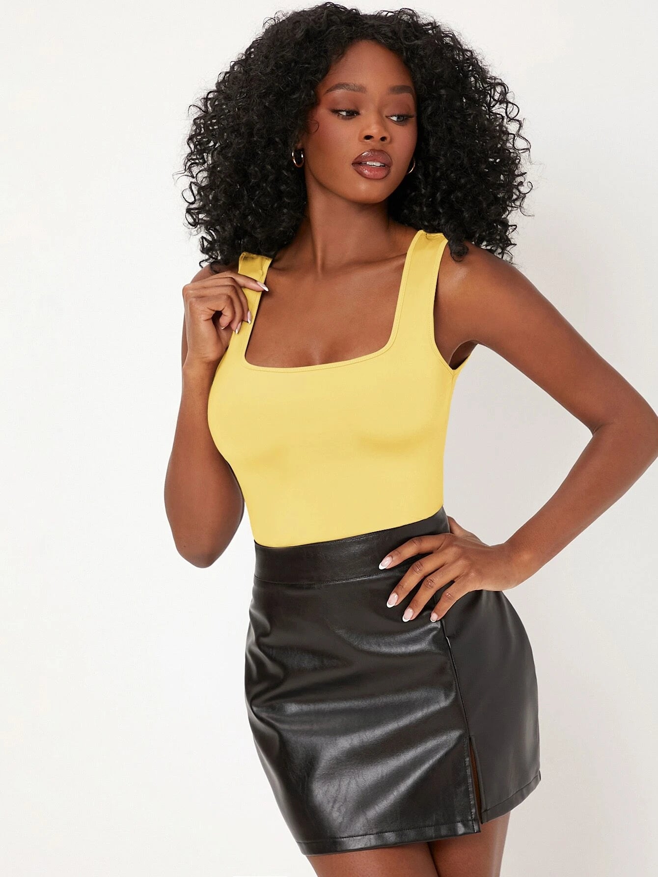 BASICS Solid Square Neck Tank Top