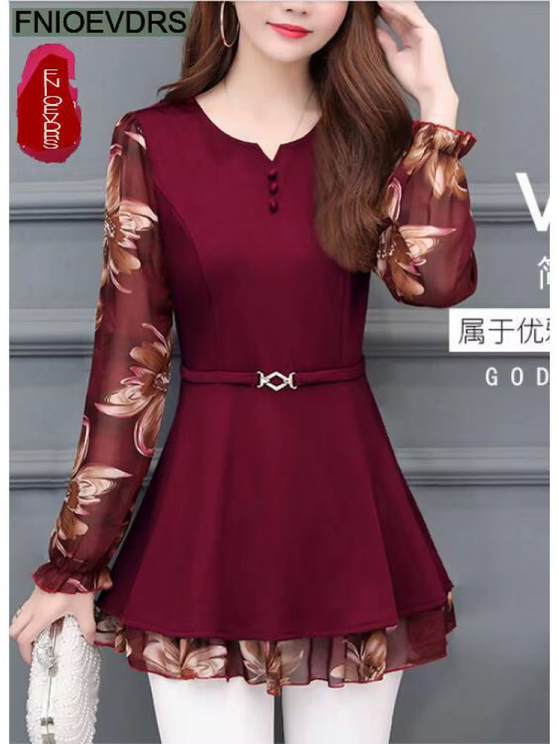 2022 Women Elegant Office Lady Retro Vintage Loose V Neck Peplum Tops Work Peplum Black Lace Long Tunic Basic Shirt Blouse