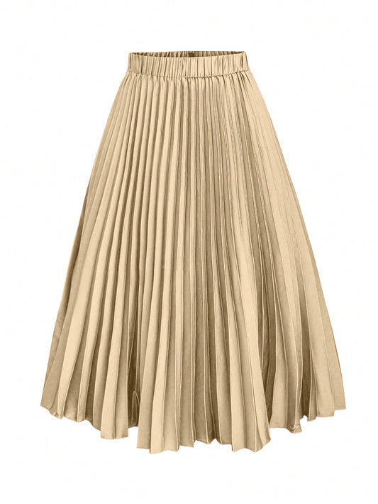 Celure plus Size Solid Color Pleated Skirt Maxi Women Outfit