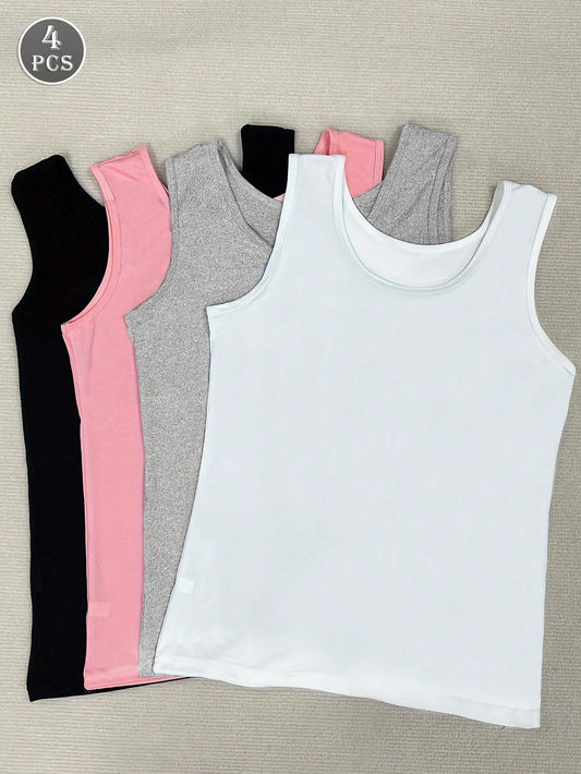 4Pcs/Pack Women V-Neck Sleeveless Comfy Casual Tank Top Undershirt