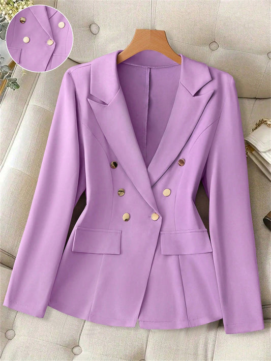 Clasi plus Size Women Double-Breasted Waist Cinched Long Sleeve Blazer
