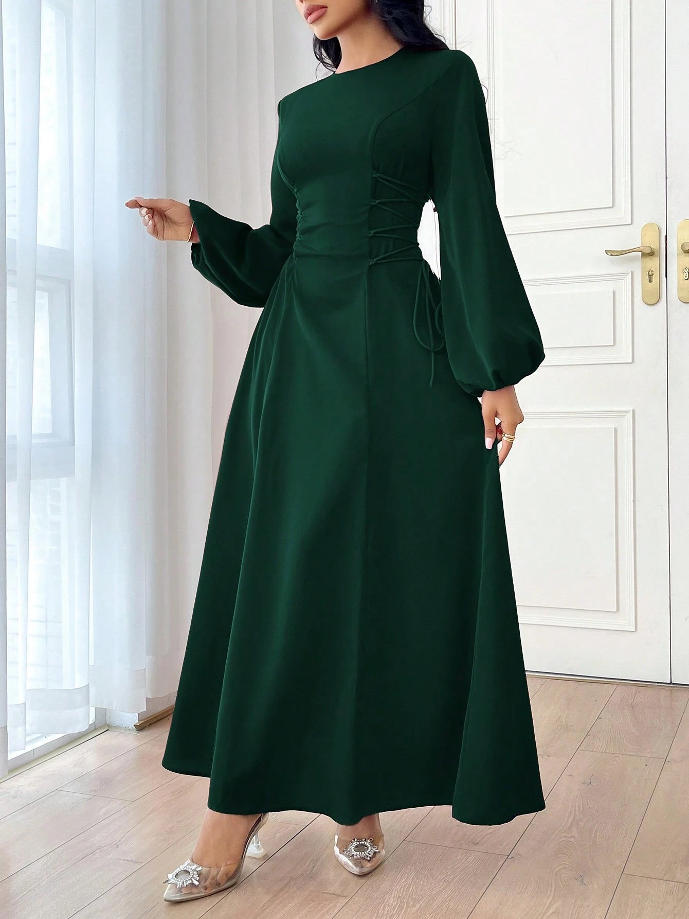 Modely Burgundy Red Women'S Solid Color Simple Daily Long Sleeve Dress Party Elegant Evening Long Sleeve Maxi Dress Long Evening Dresses