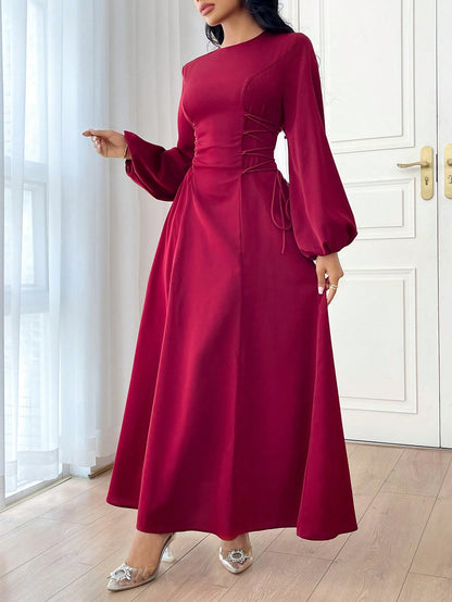 Modely Burgundy Red Women'S Solid Color Simple Daily Long Sleeve Dress Party Elegant Evening Long Sleeve Maxi Dress Long Evening Dresses