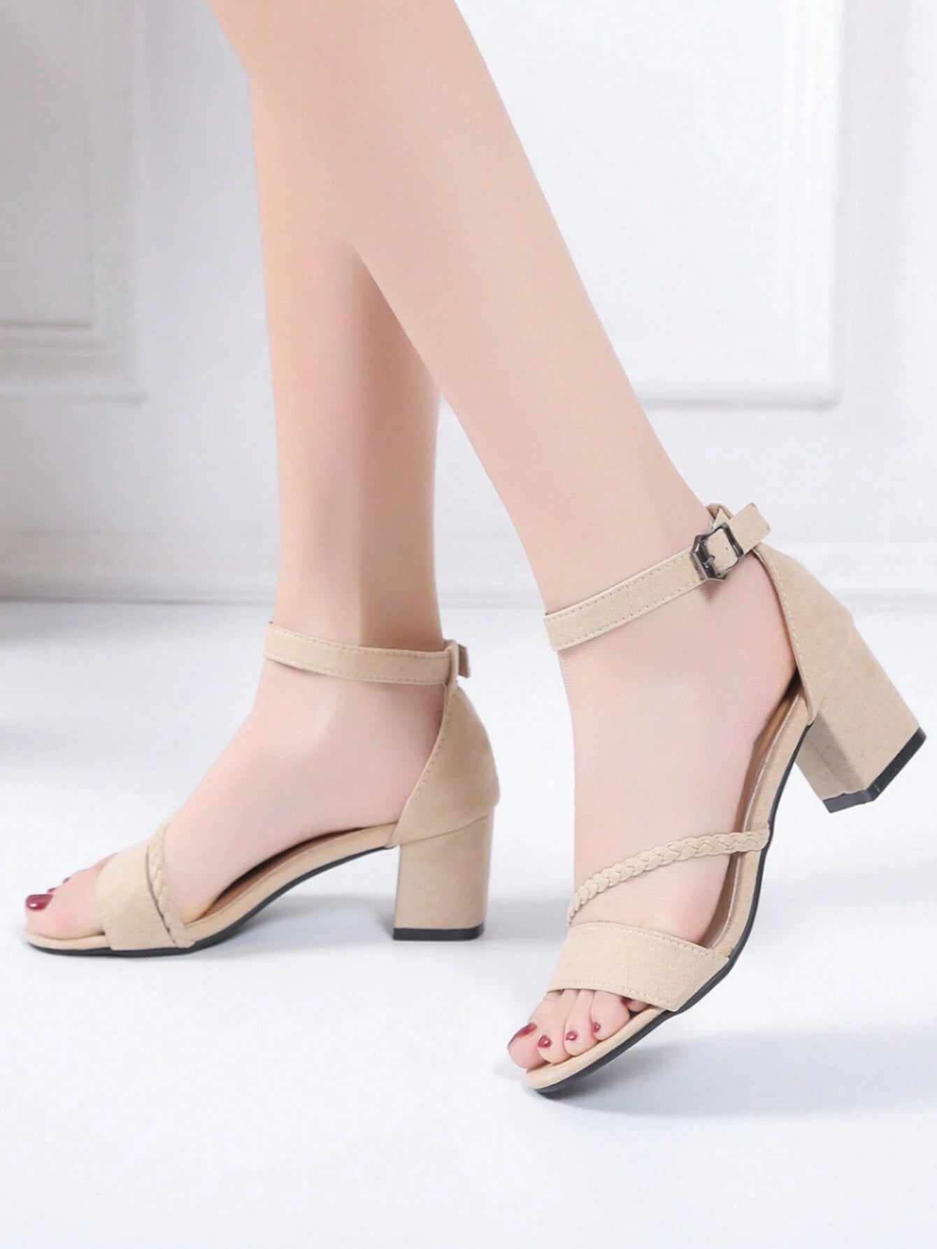 Women Beige Leather One-Strap Open-Toe Sexy High Heel Sandals