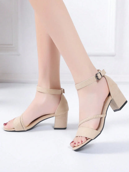 Women Beige Leather One-Strap Open-Toe Sexy High Heel Sandals