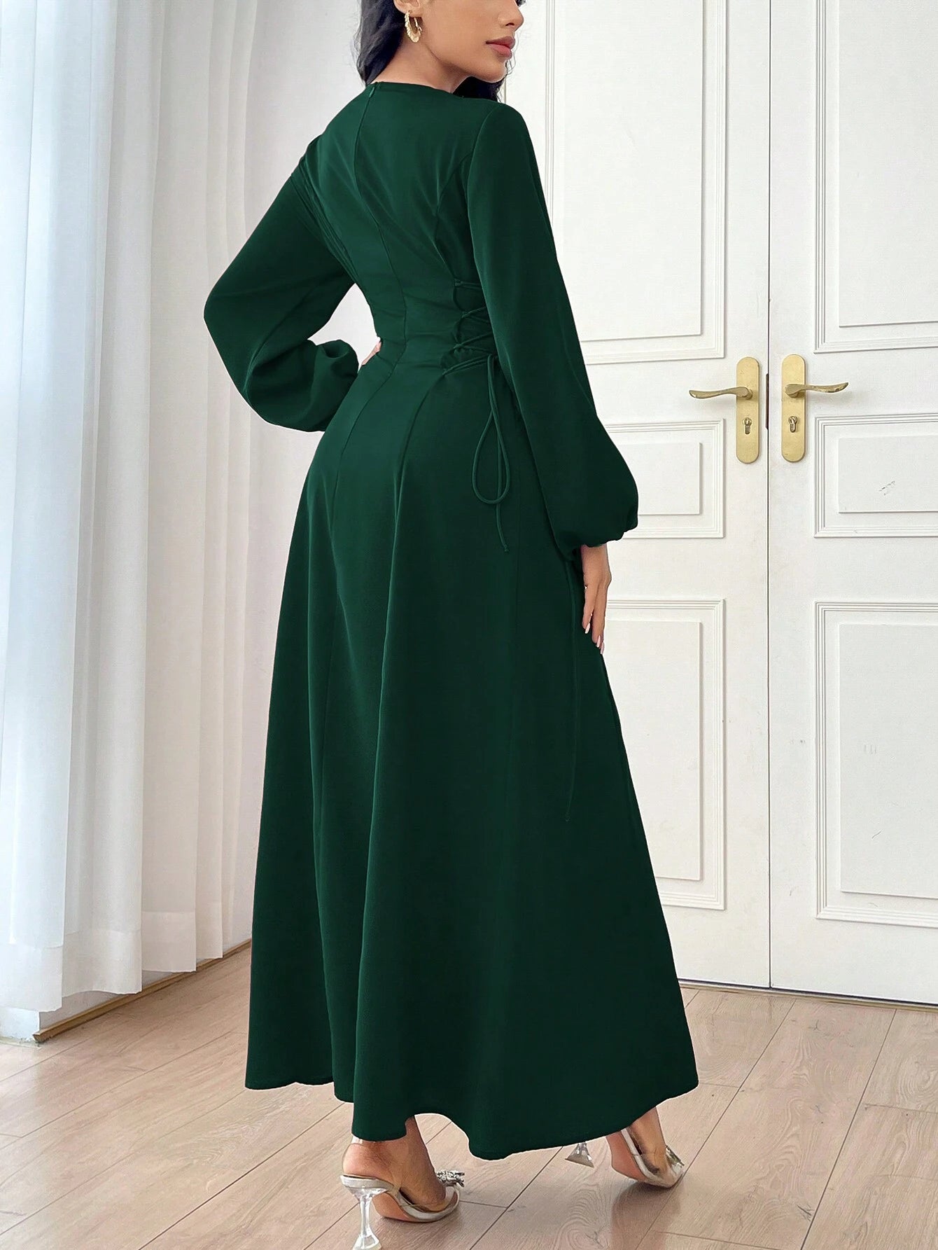 Modely Burgundy Red Women'S Solid Color Simple Daily Long Sleeve Dress Party Elegant Evening Long Sleeve Maxi Dress Long Evening Dresses