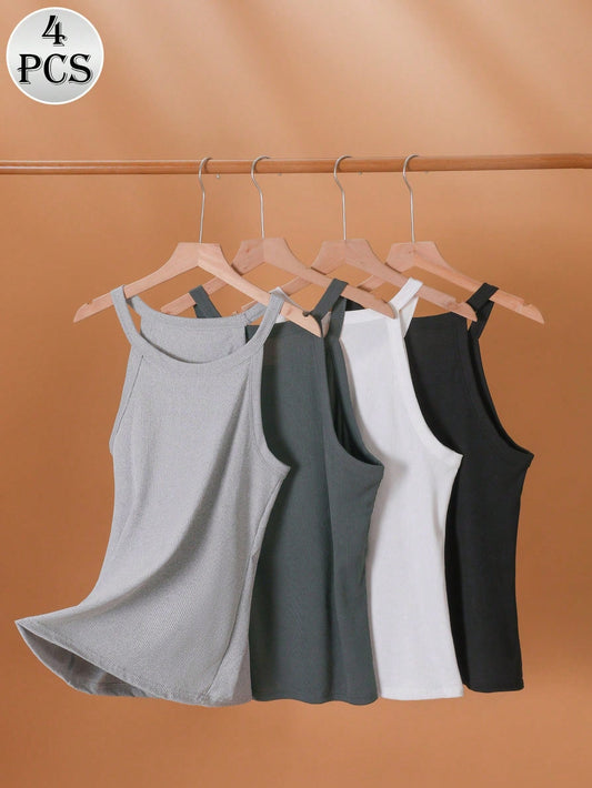 4Pack Solid Ribbed Knit Undershirt