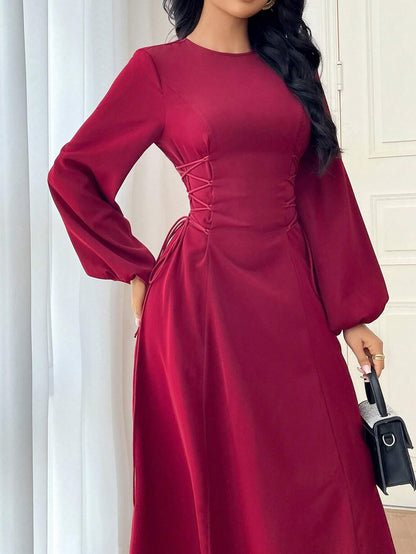 Modely Burgundy Red Women'S Solid Color Simple Daily Long Sleeve Dress Party Elegant Evening Long Sleeve Maxi Dress Long Evening Dresses