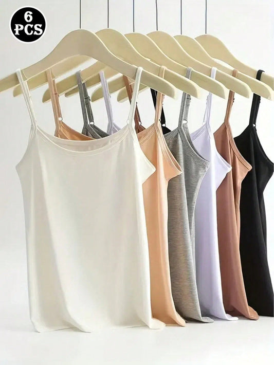 6Pcs Solid Color Comfortable Tank Top for Layering
