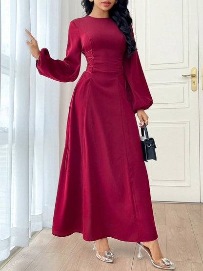 Modely Burgundy Red Women'S Solid Color Simple Daily Long Sleeve Dress Party Elegant Evening Long Sleeve Maxi Dress Long Evening Dresses