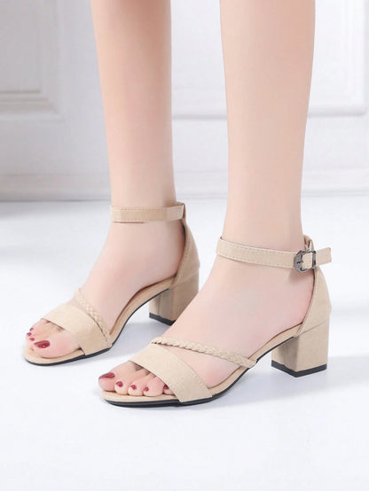 Women Beige Leather One-Strap Open-Toe Sexy High Heel Sandals