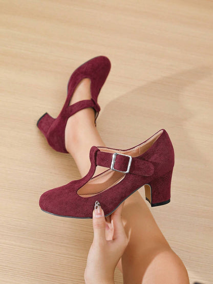 Stylish Women's Velvet Mary Jane T-Strap High Heel Pumps - Perfect for Work & Formal Occasions (Order 0.5 Size Down for Narrow Feet)